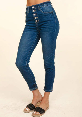 Stretchy Snap Button Skinny Denim