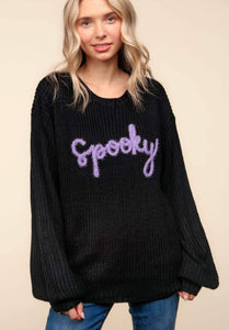 Embroidery Spooky Knit Pullover Sweater