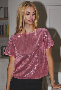 Holiday Sequin Velvet Short Sleeve Top (2 colors)