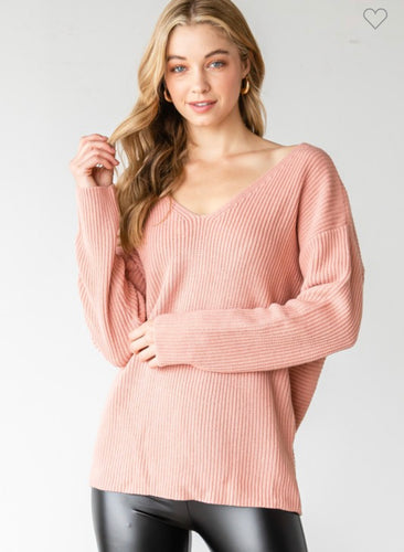 Twist Back Mauve Knit Sweater