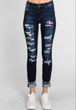 Load image into Gallery viewer, Midrise Ankle Skinny Buffalo Plaid Patch Denim