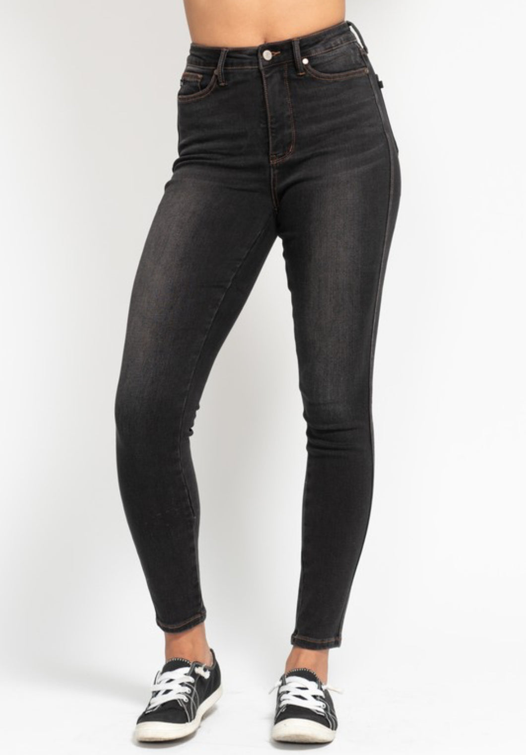 Judy Blue HW Tummy Control Black Wash Skinny Denim