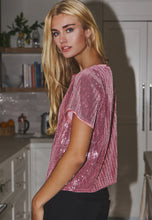 Load image into Gallery viewer, Holiday Sequin Velvet Short Sleeve Top (2 colors)