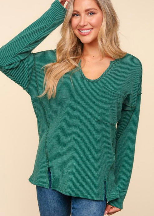 Mineral Washed Rib Knit Long sleeve