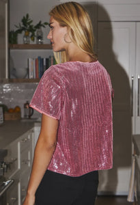 Holiday Sequin Velvet Short Sleeve Top (2 colors)