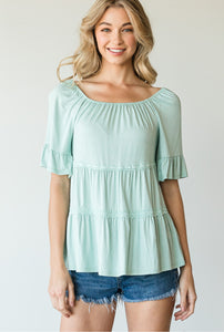 Sage Off Shoulder Tier Top