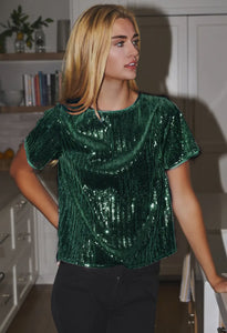 Holiday Sequin Velvet Short Sleeve Top (2 colors)