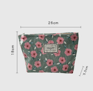 Olive Floral Corduroy Makeup Bag