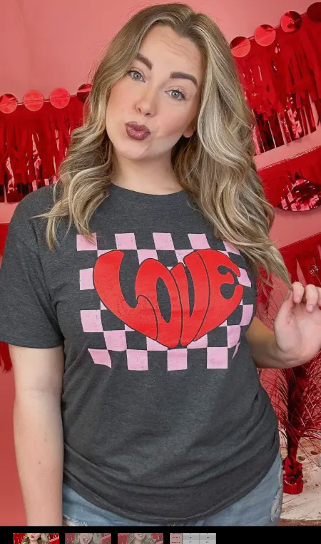 Unisex Checkered Love Tee (Youth sizing available)