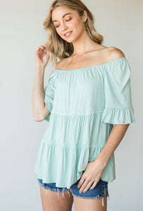 Sage Off Shoulder Tier Top