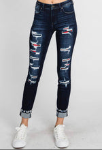 Load image into Gallery viewer, Midrise Ankle Skinny Buffalo Plaid Patch Denim