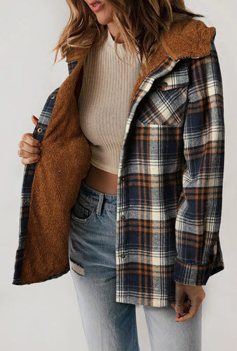 Plaid Sherpa Lined Hooded Jacket