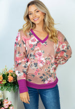 Load image into Gallery viewer, Magenta Floral Knit Dolman Top