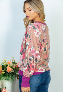 Magenta Floral Knit Dolman Top