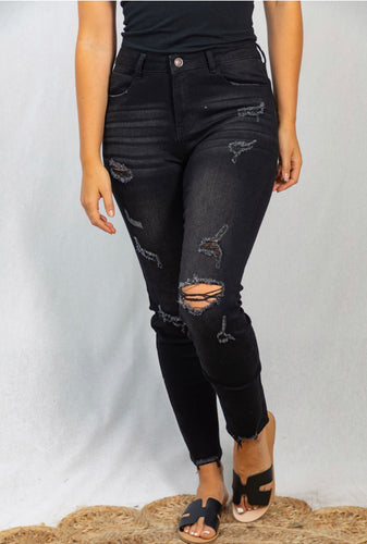 High Rise Distressed Skinny Denim