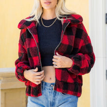 Load image into Gallery viewer, Buffalo Plaid Sherpa Bomber Jacket