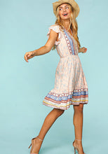 Load image into Gallery viewer, Pale Blush &amp; Blue Bohemian Floral Button dress