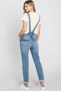 Distressed Raw Edge Cuffed Mom Overall