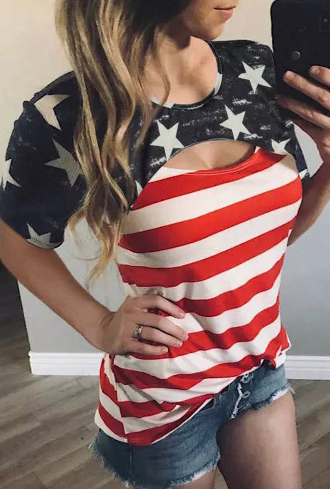 Contrast Cut Out American Flag Tee