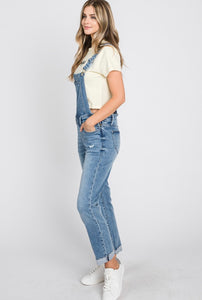 Distressed Raw Edge Cuffed Mom Overall