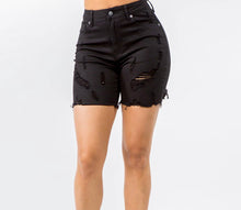 Load image into Gallery viewer, Distressed Black Shorts