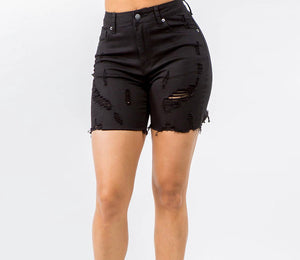 Distressed Black Shorts