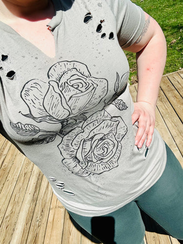 Unisex Distressed Rose Tee