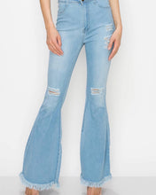 Load image into Gallery viewer, Distressed Fringe Flare Denim