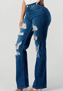 High waisted stretchy wide leg Denim