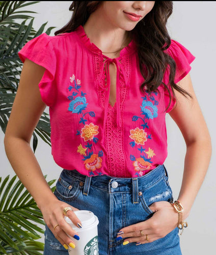 Embroidered Sleeveless Flutter Top (2 colors)