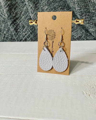 Light grey pebbled Genuine Leather Mini teardrops