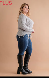 Distressed Knit V-Neck Sweater (multiple colors)