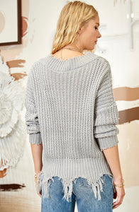Distressed Knit V-Neck Sweater (multiple colors)