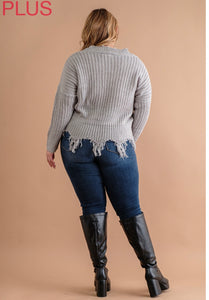 Distressed Knit V-Neck Sweater (multiple colors)