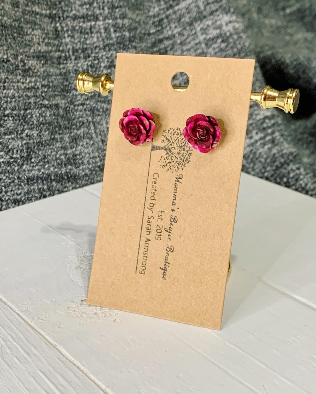 Watercolor Magenta Rose Studs