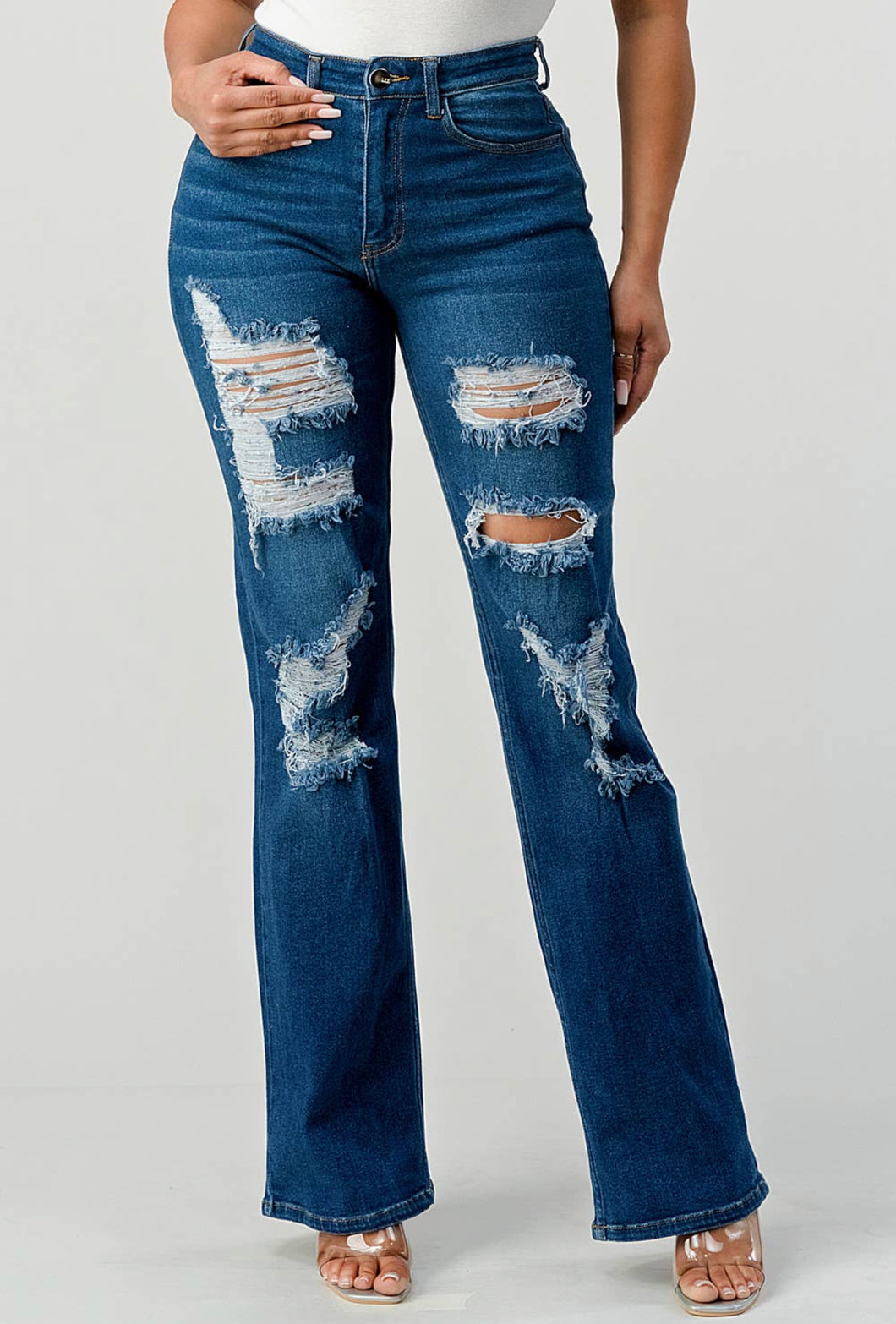 High waisted stretchy wide leg Denim