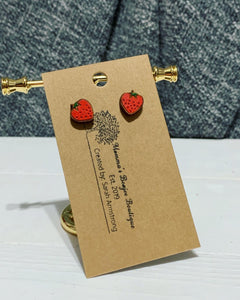 Hand Painted Strawberry Studs