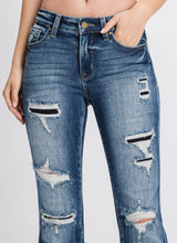 Load image into Gallery viewer, Midrise Distressed Flare Denim