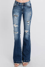 Load image into Gallery viewer, Midrise Distressed Flare Denim