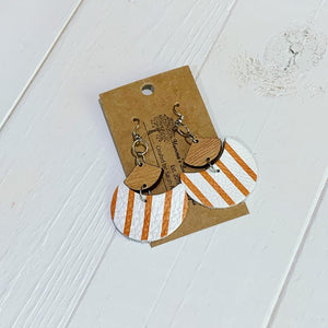 Orange striped genuine leather and wood