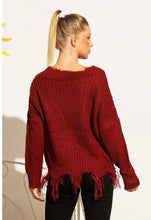 Load image into Gallery viewer, Distressed Knit V-Neck Sweater (multiple colors)