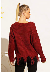 Distressed Knit V-Neck Sweater (multiple colors)