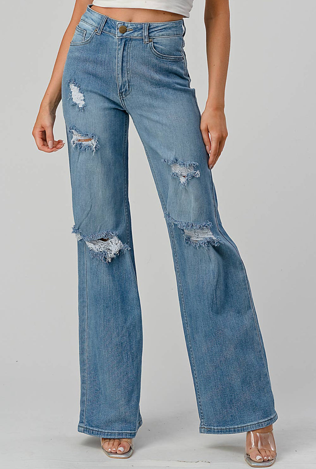 High waisted Stretchy Wide Leg Denim Jeans