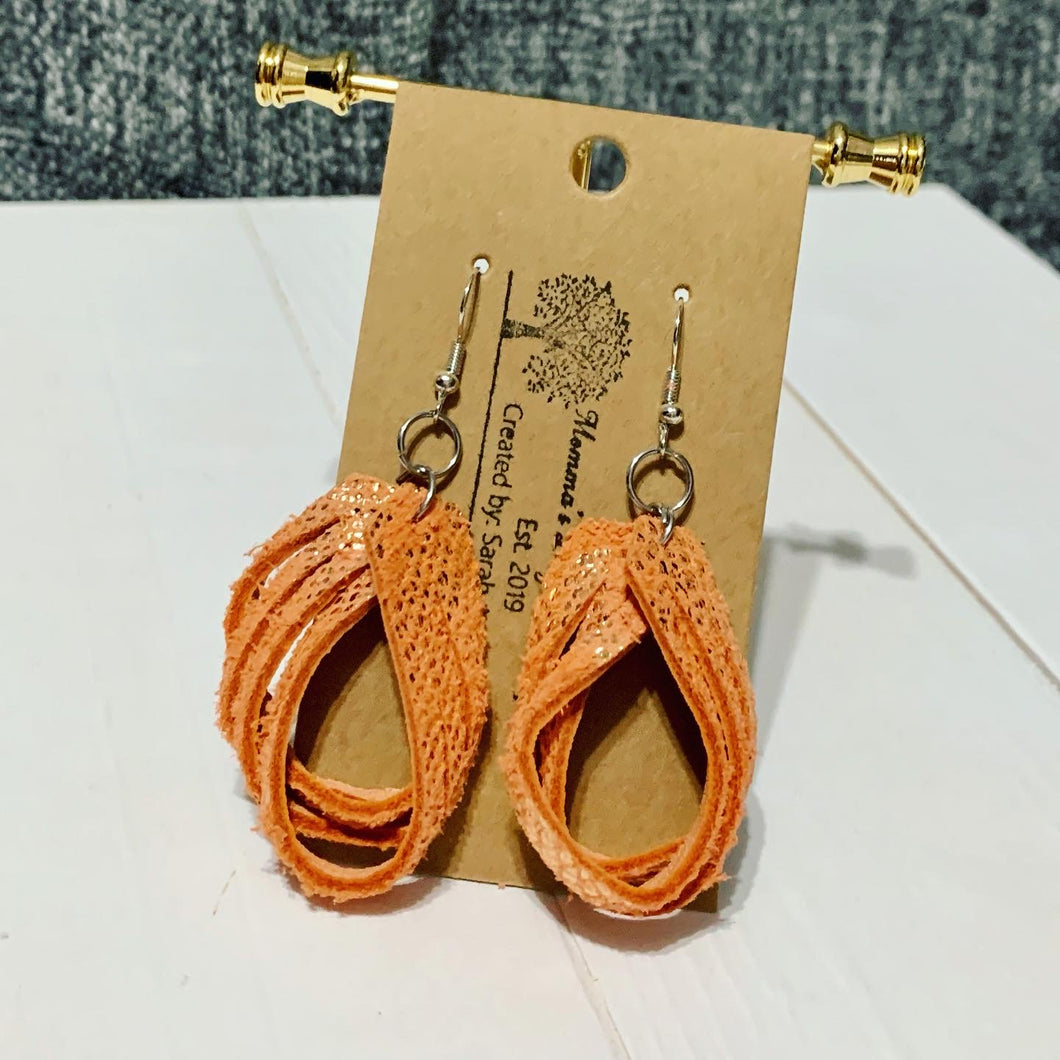 Orange Coral Genuine Leather Python hoops