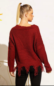 Distressed Knit V-Neck Sweater (multiple colors)