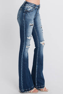 Midrise Distressed Flare Denim