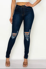 Load image into Gallery viewer, High waisted Dark wash distressed skinny denim