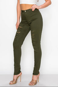 Olive Distressed Skinny denim Jeans