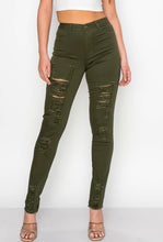 Load image into Gallery viewer, Olive Distressed Skinny denim Jeans