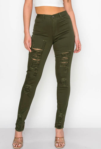 Olive Distressed Skinny denim Jeans